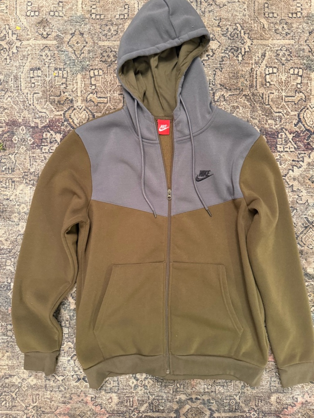 Nike Olive and Gray Full-Zip Hooded Jacket